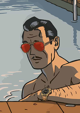 Man with Red Sunglasses in Pool