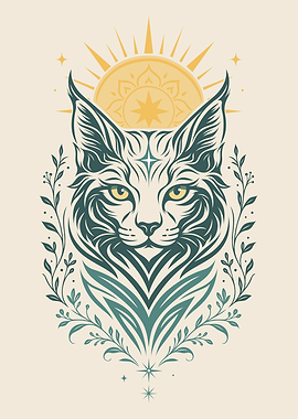 Lynx Guardian with Sun - Mystic Forest Spirit
