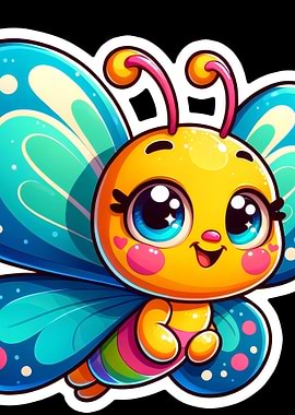 Cute Cartoon Butterfly with Big Eyes