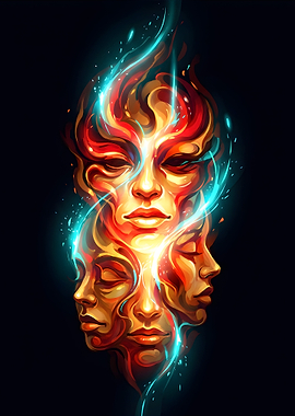 Abstract Faces with Glowing Accents