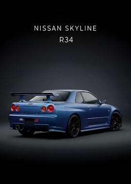 Nissan Skyline R34 Blue Car poster