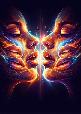 Abstract Faces with Glowing Lines