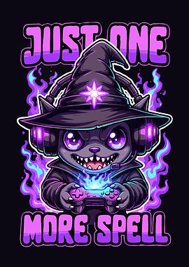 Gamer Cat Wizard Cartoon Illustration