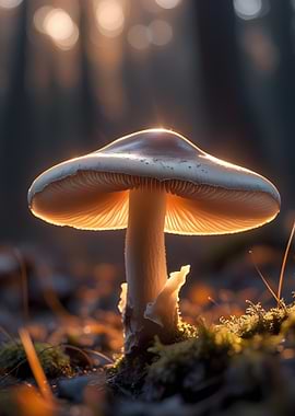 Glowing Mushroom in Forest Sunlight