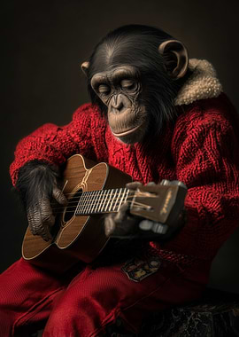 Chimpanzee Musician in Red Sweater
