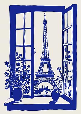 Eiffel Tower view from window, Paris