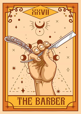 The Barber Tarot Poster, Vintage Tarot Card Art Print, Straight Razor Illustration Wall Art