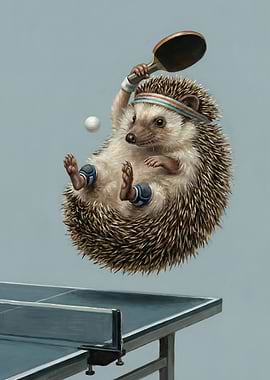 Hedgehog playing table tennis illustration