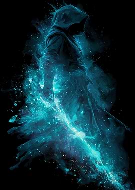 Hooded Figure in Blue Energy