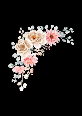 Floral Corner Watercolor Illustration on Black