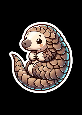 Cute Cartoon Pangolin Curled Up