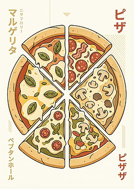 Pizza Slices Illustration with Japanese Text
