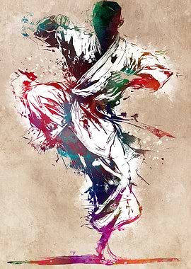 Karate Kick Watercolor Art