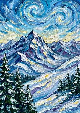 Winter Mountain Landscape Painting