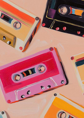 Retro Cassette Tapes Colorful Pattern