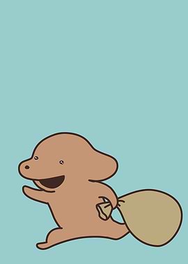 Cartoon Character Running with Bag