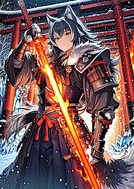Wolf Warrior with Flaming Sword