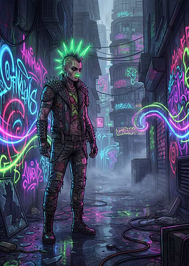 Cyberpunk Punk in Neon Alley