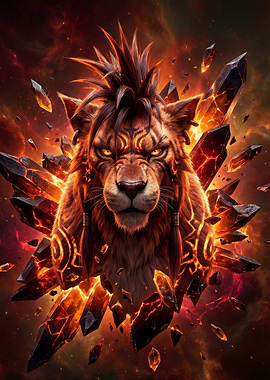 Fiery Lion Warrior with Crystals