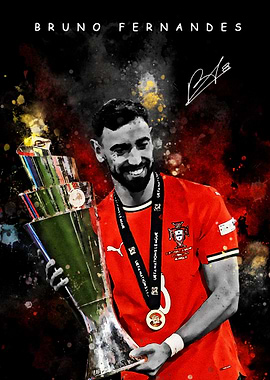 Bruno Fernandes Portrait with Trophy