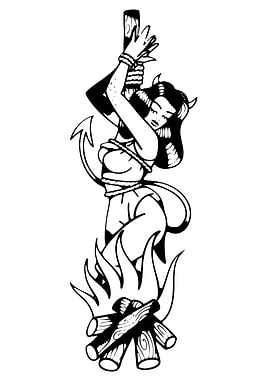 Devil Woman Tied to Stake Illustration