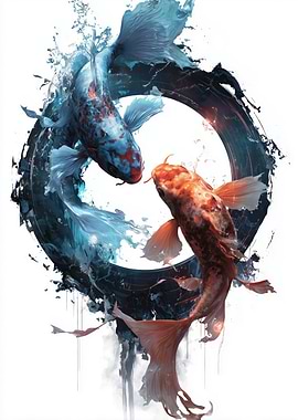 Yin Yang Koi Fish Digital Art