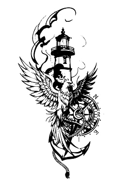 Phoenix, Lighthouse, Anchor Tattoo Design