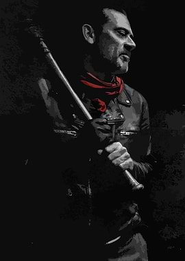 Negan with Lucille in the shadows