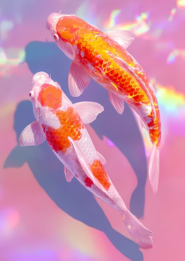 Two Koi Fish in Pink Light