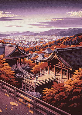 Japanese Temple Overlook Pixel Art