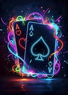 Neon Ace Cards with Colorful Swirls Poker