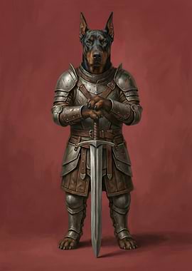 Doberman Knight with Sword