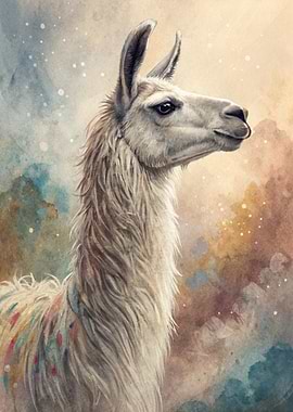 Watercolor Llama Portrait