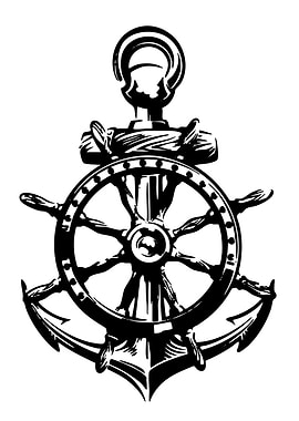 Anchor and Ship Wheel Black Illustration