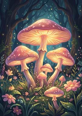 Glowing Mushrooms in Enchanted Forest
