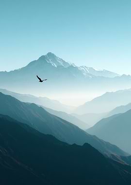 Eagle soars over mountain range