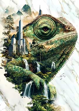 Chameleon Cityscape Nature Fusion