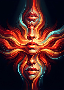 Abstract Faces with Fiery Colors
