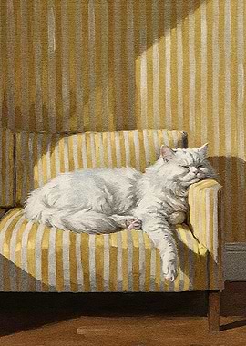 Cat Nap on Striped Chair