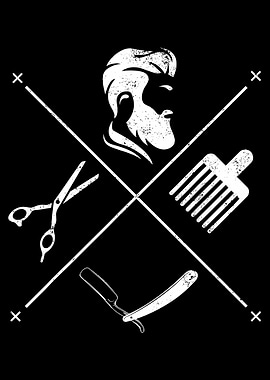 Barber Shop Tools Poster, Vintage Beard & Haircut Wall Art, Barber X Design Print