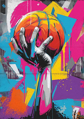 Basketball Hand Colorful Abstract Art