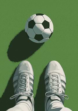 Soccer ball and shoes on grass