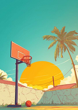 Tropical Basketball Court Illustration