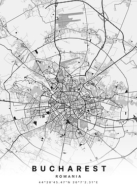 Bucharest Romania White and Black Map