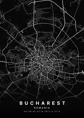 Bucharest Romania Black and White Map