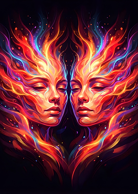 Twin Flame Faces with Colorful Energy