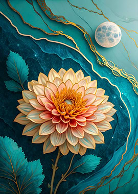 Luxury Floral Dahlia Celestial Masterpiece Under the Moon