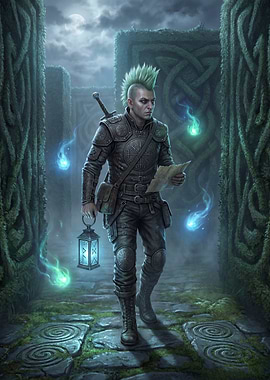 Fantasy Warrior in Celtic Maze