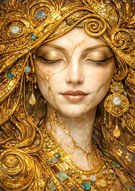 Golden Goddess with Closed Eyes