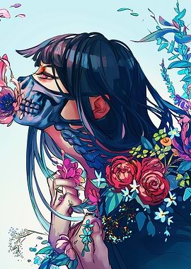 Floral Skull Mask Anime Girl